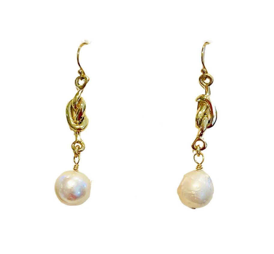 Overhand Knot Earrings with Pearl Drop