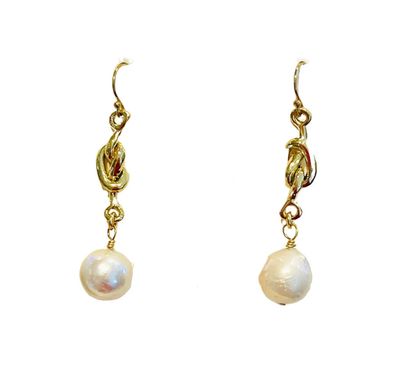 Overhand Knot Earrings with Pearl Drop