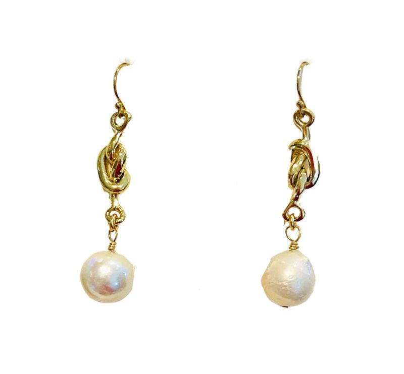 Overhand Knot Earrings with Pearl Drop