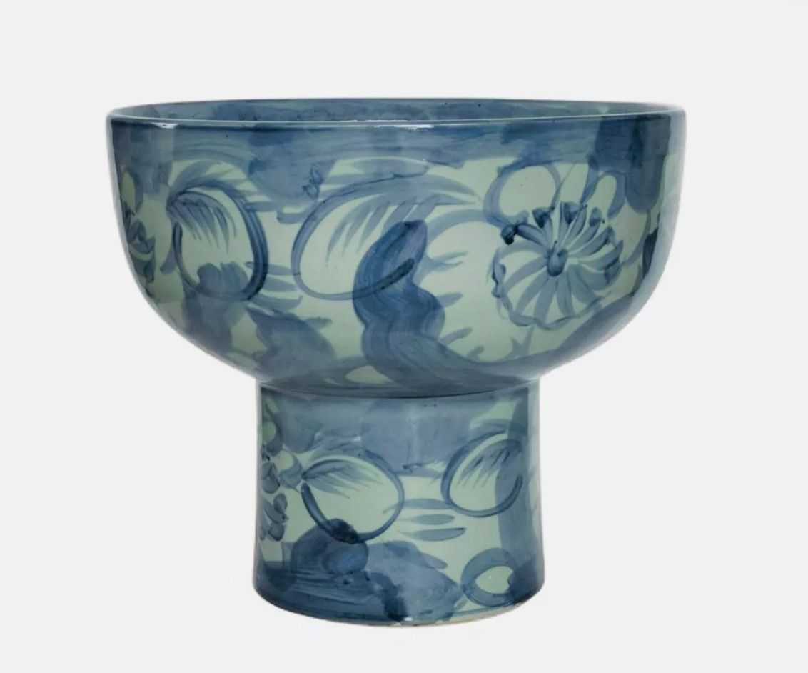 Blue &amp; White Silla Flower Porcelain Tall Base Bowl