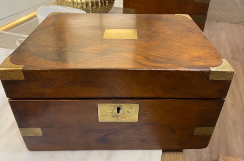 Antique Walnut Lapdesk Box I | Brass Rectangle | 6x12