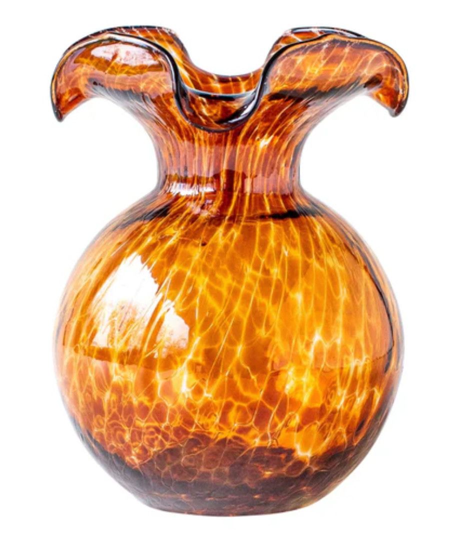 Hibiscus Glass Brown Tortoiseshell Small Fluted Vase