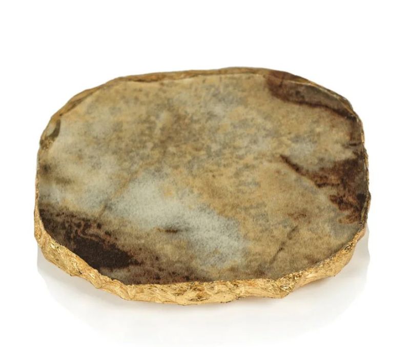 Agate Marble Glass Coaster Gold Trim | Brown | Set of 4