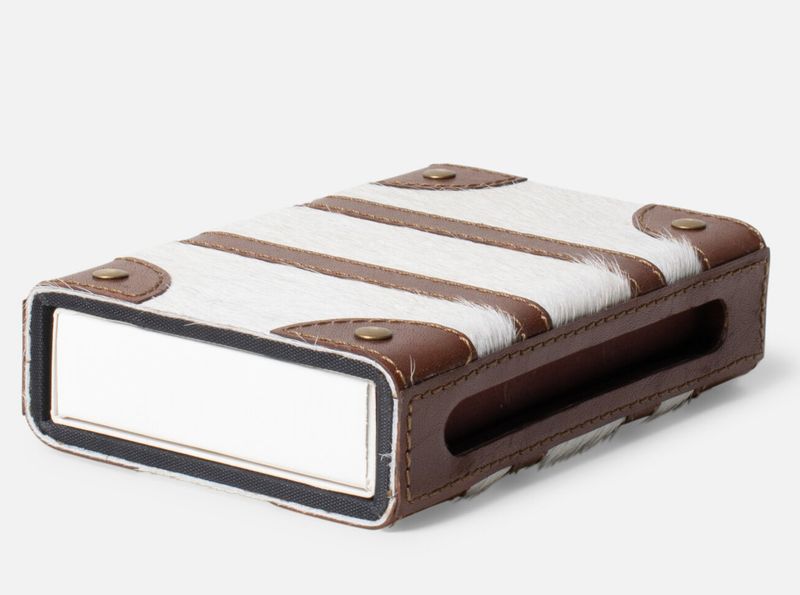 White Hair on Hide Tobacco Leather Matchbox