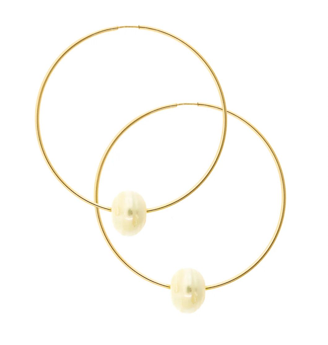 Coco Gold Infinity Hoop with White Pearl | 56MM White