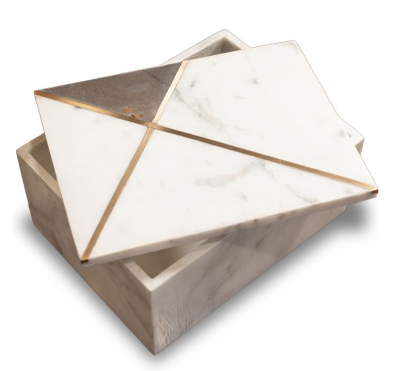 Olivia White Marble Box with Gold Accents