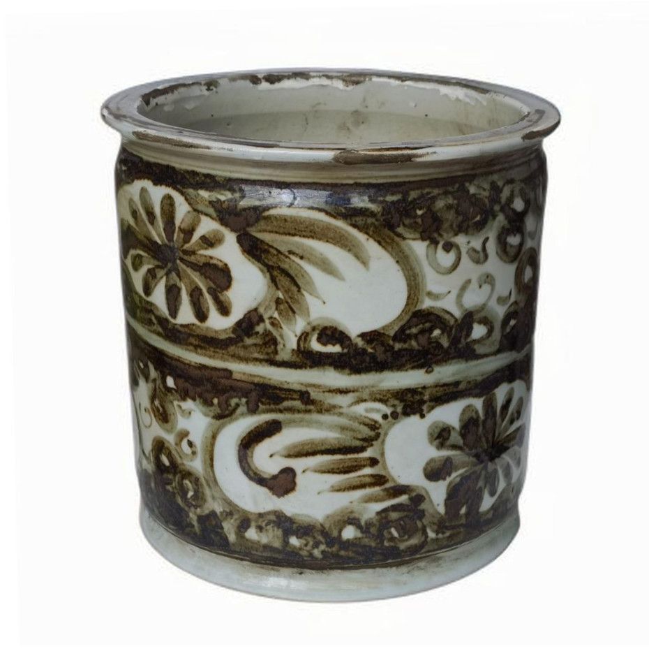 Rustic Brown Porcelain Orchid Pot Sea Flower Motif