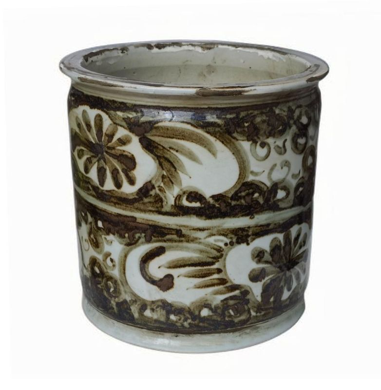 Rustic Brown Porcelain Orchid Pot Sea Flower Motif