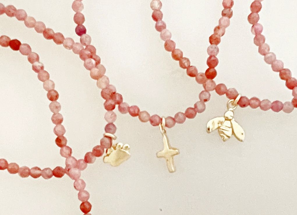 Pink Tourmaline Single Charm Stretch Bracelet | Cross