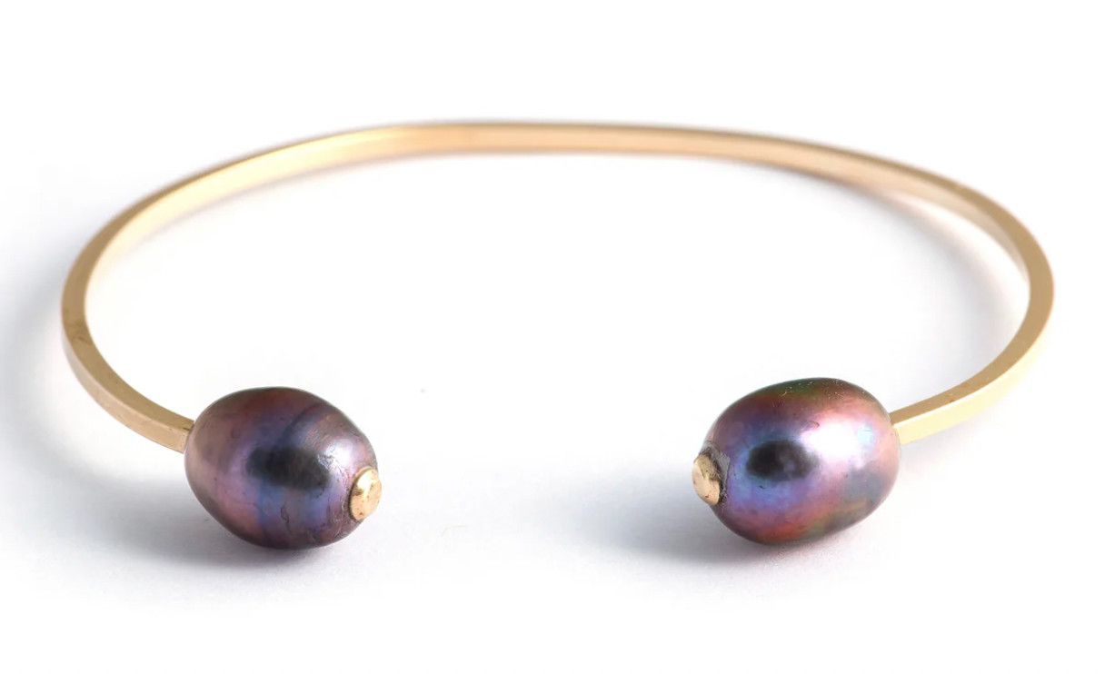 Gold Dueling Pearl Cuff Gold Fill w/ Peacock