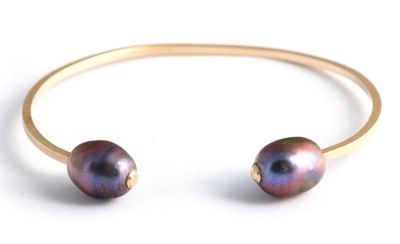 Gold Dueling Pearl Cuff Gold Fill w/ Peacock