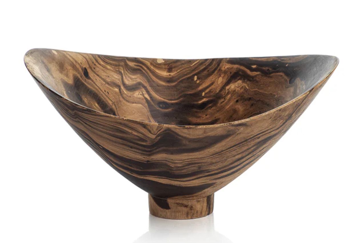 Mango Wood Marbleized Bowl | Footed Butterfly
