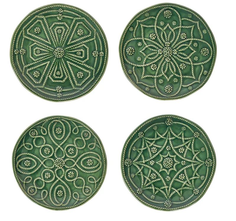 Jardins du Monde Side/Cocktail Plate Assorted Set/4 BASIL