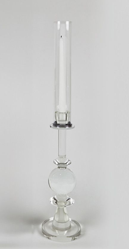 Crystal Glass Candle Holder &quot;Ball&quot; with Glass Shade | Medium