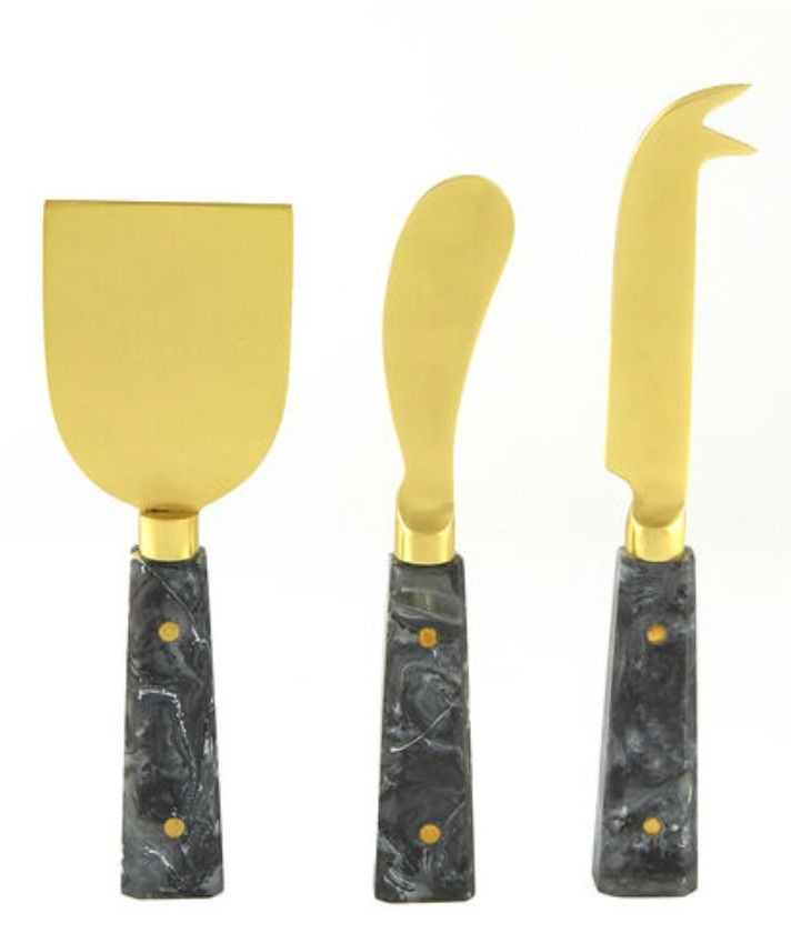 3-pc Cheese Knives Set Gold Finish Grey
