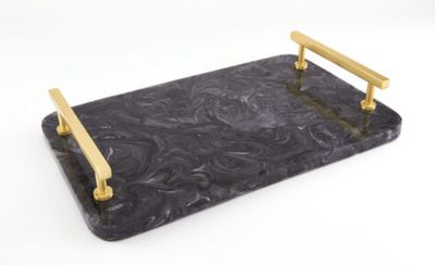 Cheese Board 8×13 Grey w/Gold Handle