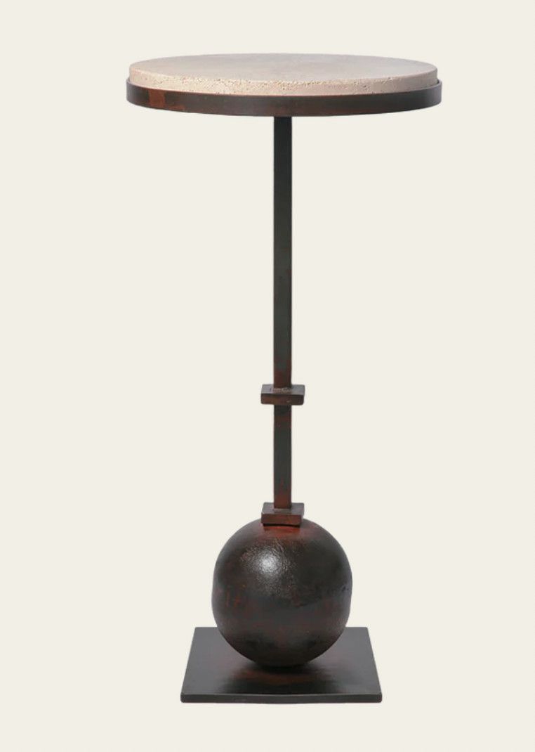 Torrean Stone Circle Table with Forged Ballin Stand