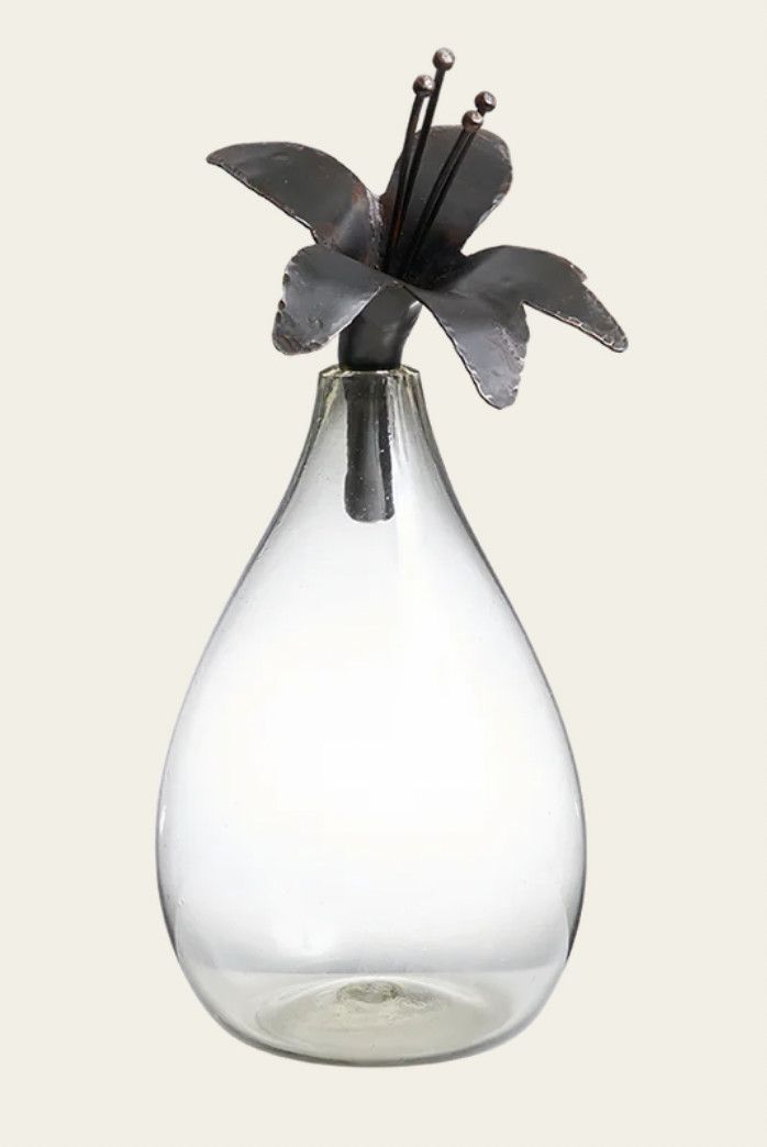 Lily Botella with Forged Iron Flower Stopper