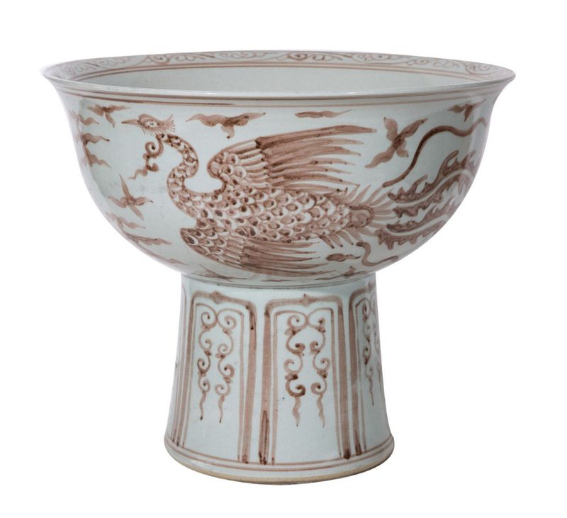 Maroon Red Phoenix Mortif Serving Bowl Tall Base