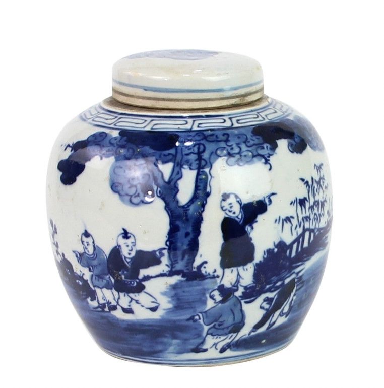 Blue &amp; White Mini Jar Kids Playing Under Tree