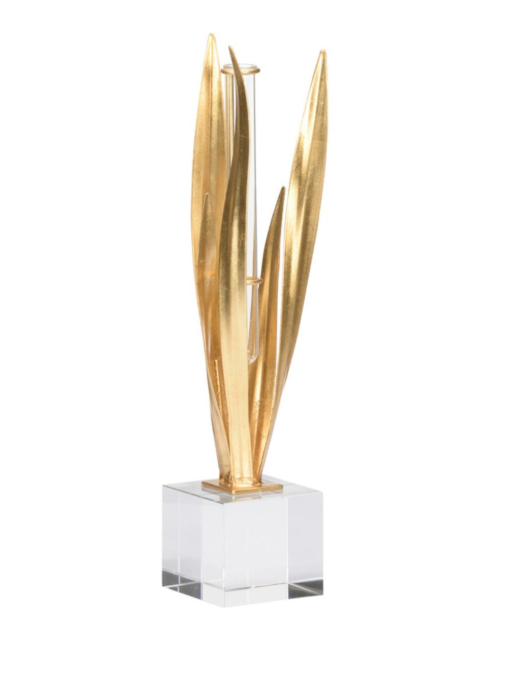 Gold Leaf Tubular Vase on Crystal Stand