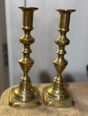 Antique Turned Brass Candlesticks | PAIR