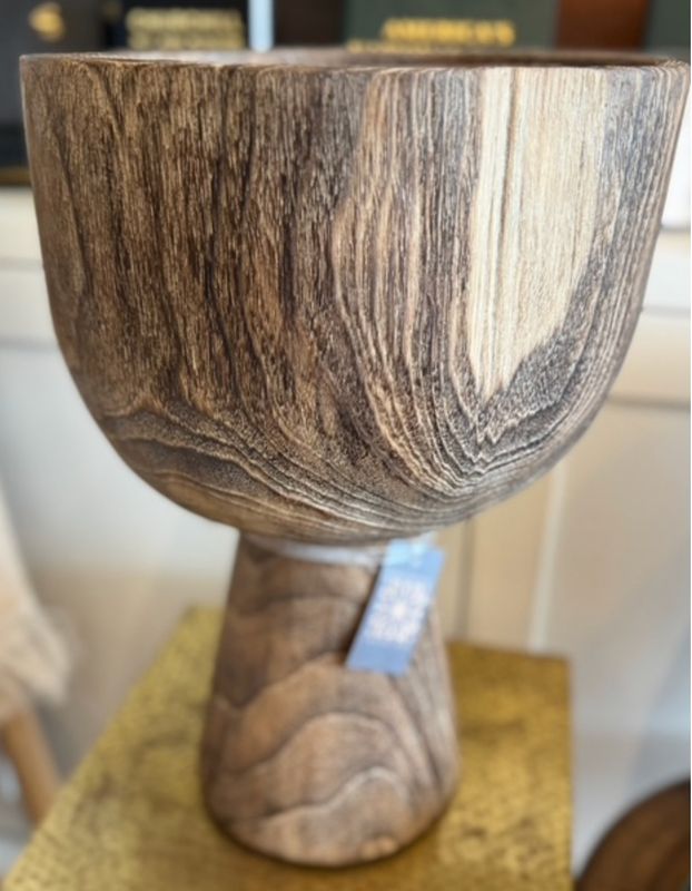 Natural Teak Pedestal /Bowl (Dark Color)