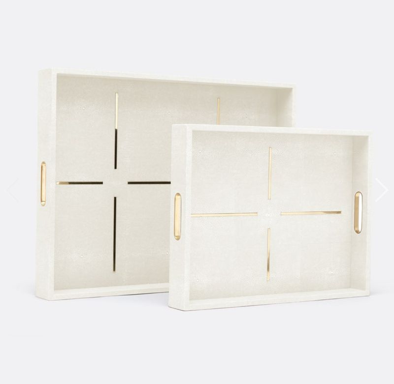 Daina Snow Faux Shagreen Tray | Large