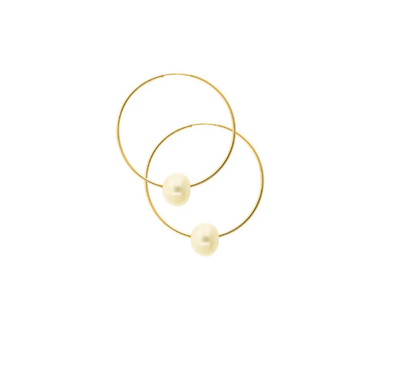 Coco Gold Hoop Small | White Pearl Earrings