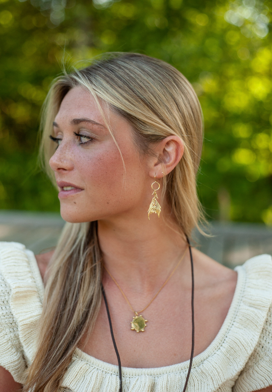Peacock Feather Earrings Brass with Yellow Gold Filled Wires