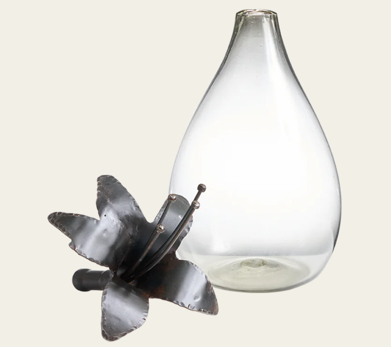 Lily Botella with Forged Iron Flower Stopper