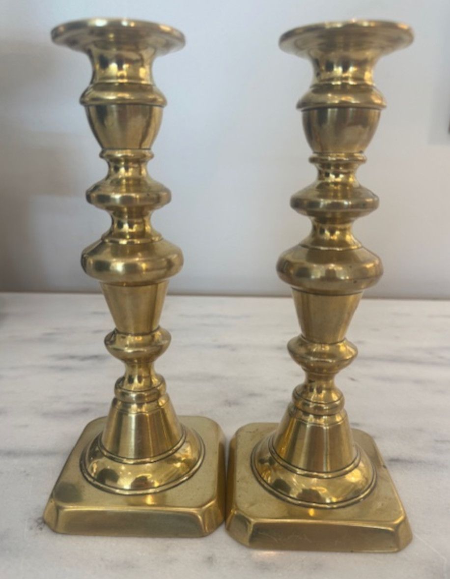 Antique 9&quot; Tall Brass Candle Holders 3613 |  PAIR