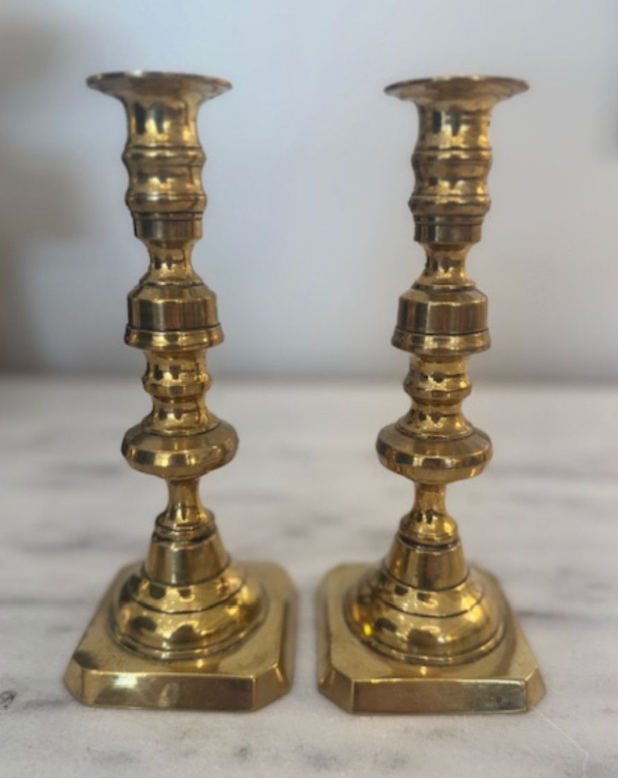 Antique 8&quot; Brass Candle Holders | PAIR