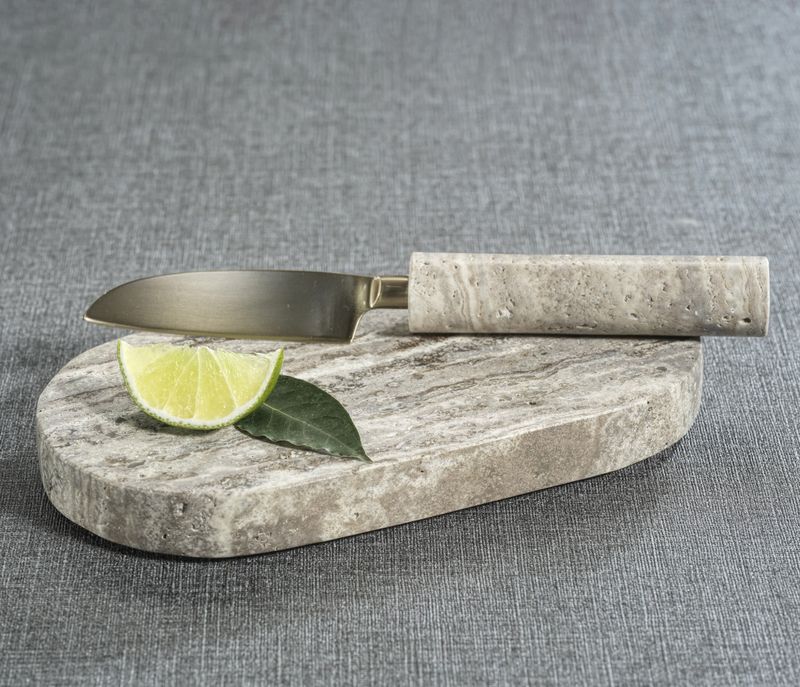 Travertine Marble Cutting Board w/ Knife