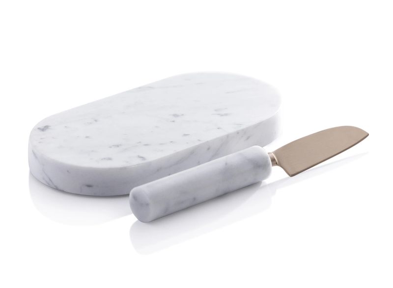 White Marble Cutting Board with Knife