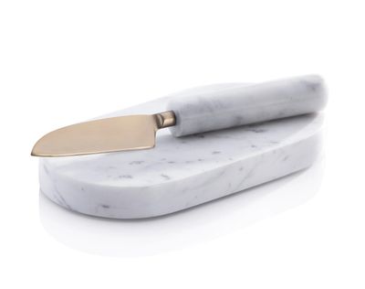 White Marble Cutting Board with Knife