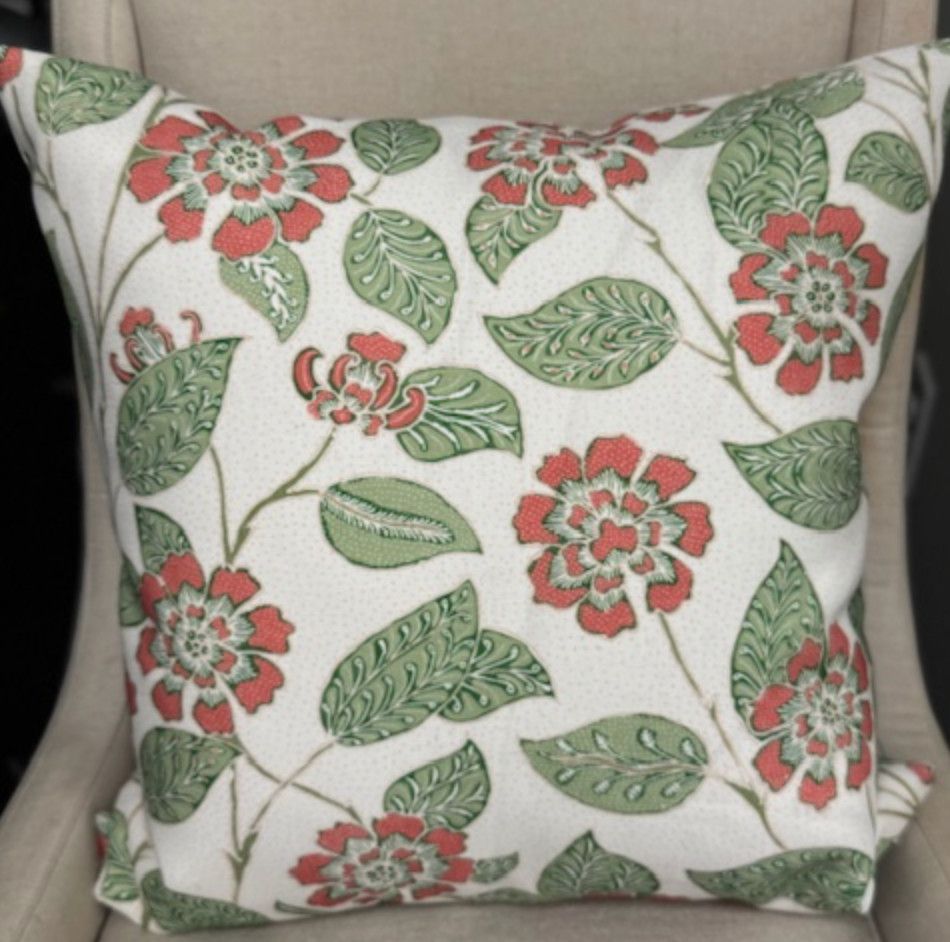 Kava Cay Pink &amp; Green Fabric Pillow | 22x22