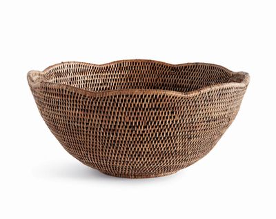 BURMA RATTAN SCALLOPED EDGE BOWL | Warm Brown | LARGE