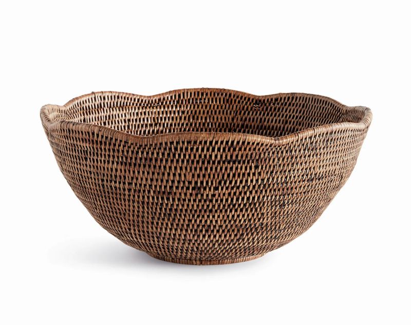BURMA RATTAN SCALLOPED EDGE BOWL | Warm Brown | LARGE