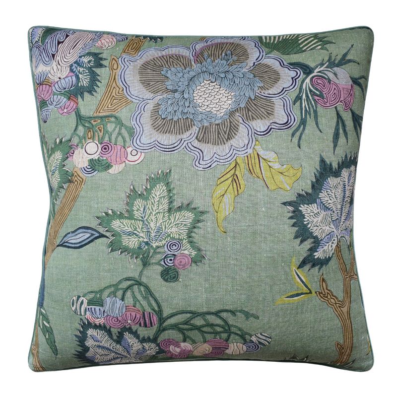 Indienne Jacobean Green Pillow | 22x22