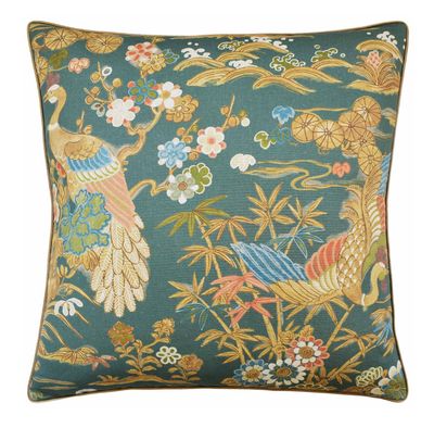 Sakura Print Green Pillow | 22x22