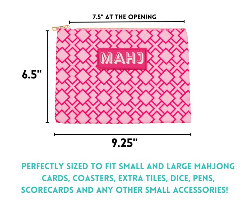 Premium Mahjong Card &amp; Accessory Bag | Geometric- Pink