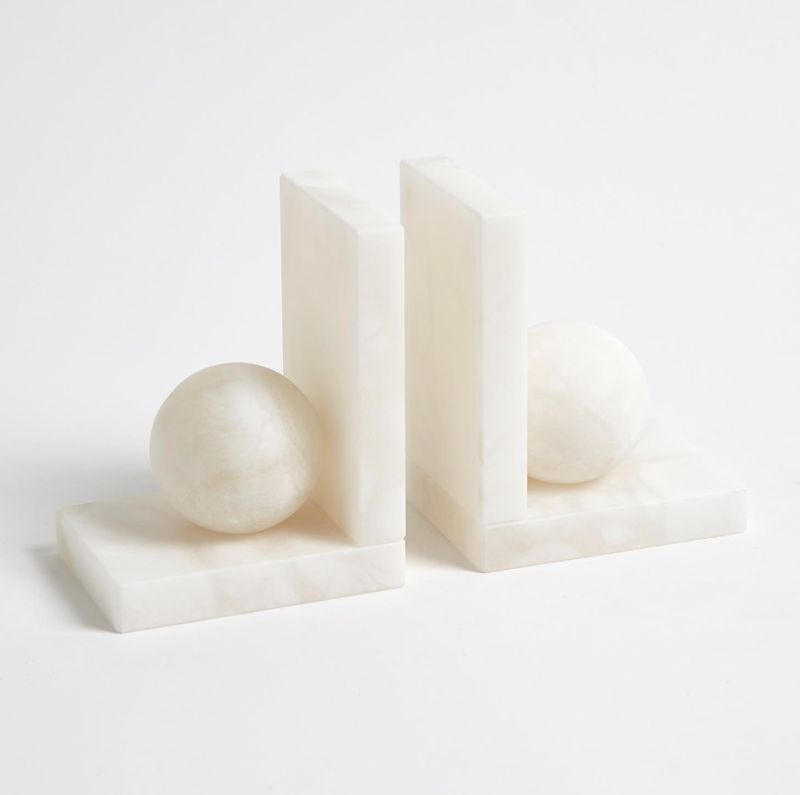 Alabaster White Ball Bookends | Pair