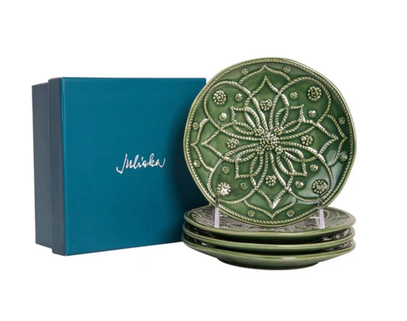 Jardins du Monde Side/Cocktail Plate Assorted Set/4 BASIL