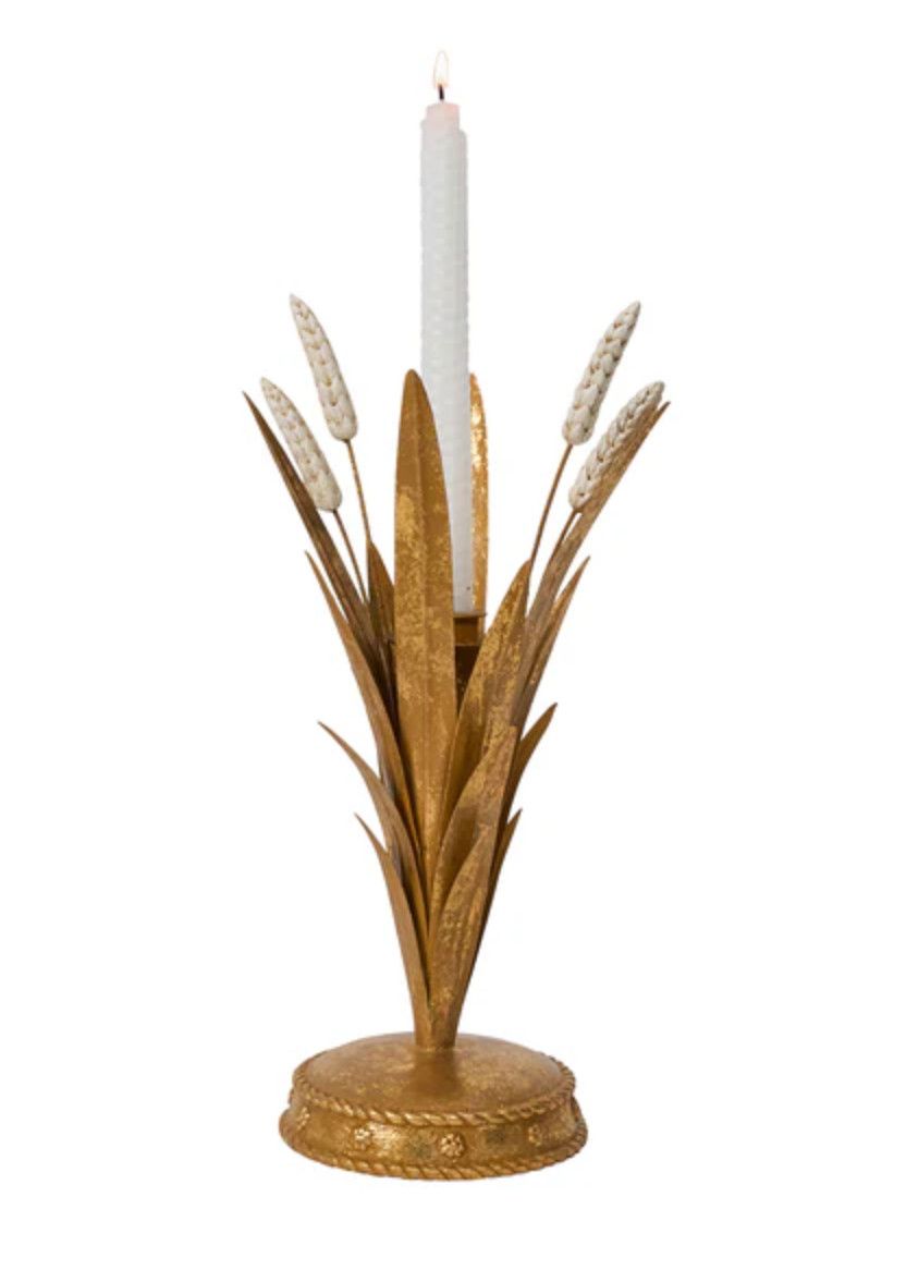 Forest Walk Wheat Gold Candlestick | Short 13&quot;