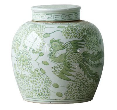 Green Hand-Painted Ginger Jar