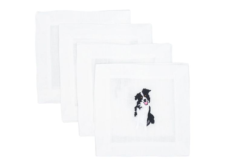 Border Collie Linen Cocktail Napkins | Set of 4