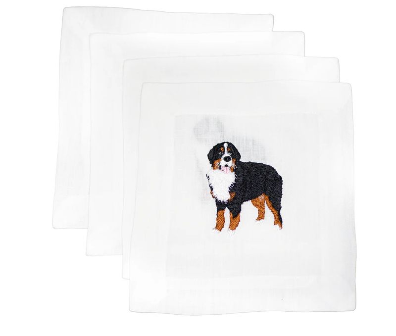 Bernese Mountain Dog Linen Cocktail Napkin