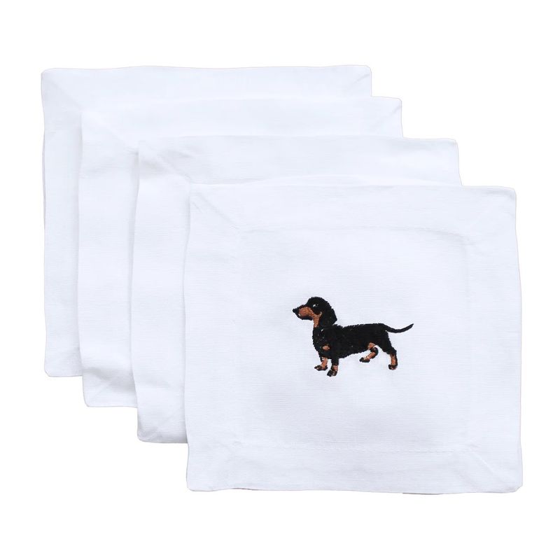 Black Dachshund Linen Cocktail Napkins | Set of 4