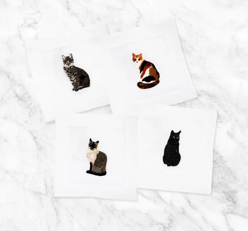 Cat Combo Linen Cocktail Napkins | Set of 4